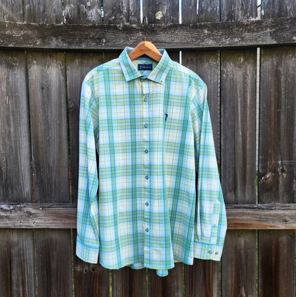 William Murray Shirt Mens M Green Plaid Performance‎ Button Up Long Sleeve Golf - Picture 1 of 16